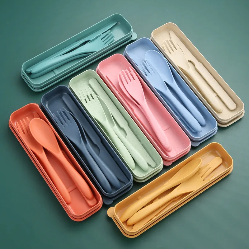 

Portable Cutlery Set Wheat Straw Dinnerware Set Dinner Knife Fork Spoon Travel Camping Picnic Flatware Kitchen Tableware