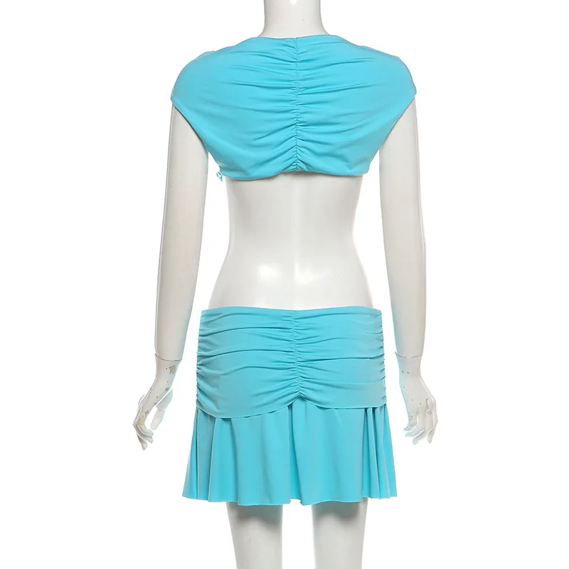 STYLISH LADY Cut Out Two Piece Set with Ring Detail Crop Top and Mini Pleated Skirt 2026 Summer Women Vacation Beach Outfits - view 6