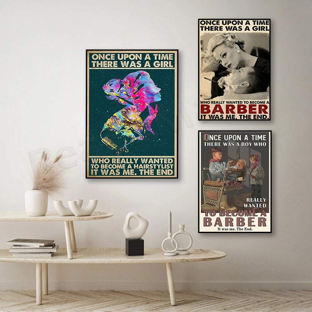 Once upon a time there was a girl boy, she really wanted to be a barber, barber poster, barber shop decoration, stylist gift