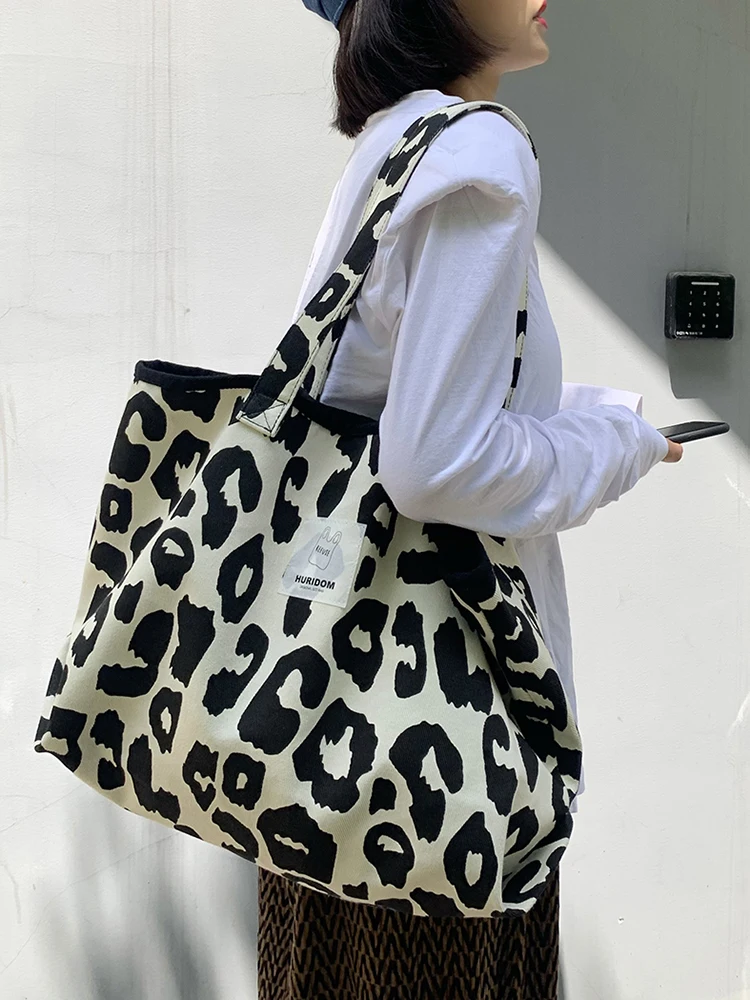 Original Fashion New Leopard Print Single Shoulder Women's Bag Simple And Versatile Large Capacity Shopper Canvas Handbag Trendy