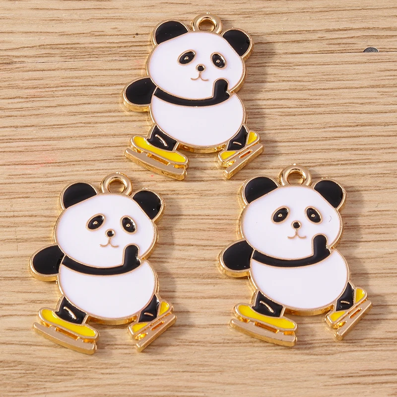 10 Stück Cartoon-Emaille-Tieranhänger Panda für Schmuckherstellung, Ohrringe, Halsketten, Armbänder, Zubehör, DIY-Bastelbedarf – Detail 5