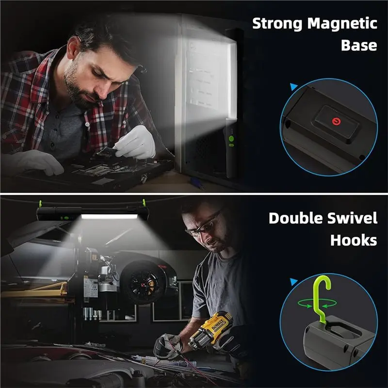 A98E-Magnetic Work Light, 2500LM LED Underhood Work Light Bar, 4400Mah Rechargeable Work Flashlight For Car Repair With Hooks