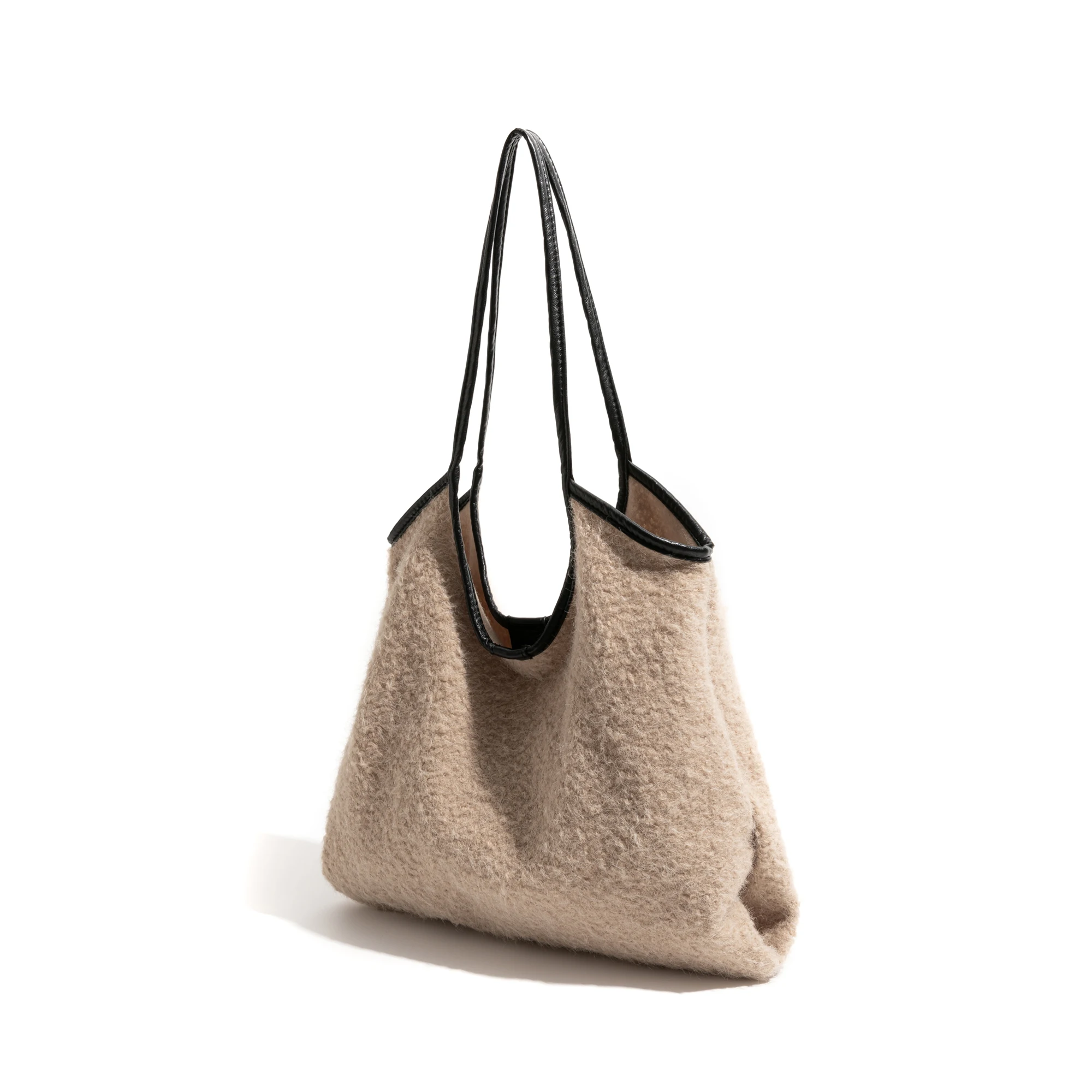 MABULA bolso de mano de tela de lana de cordero para mujer, bolso de hombro sólido informal Simple, bolso de compras cuadrado de gran capacidad, moda