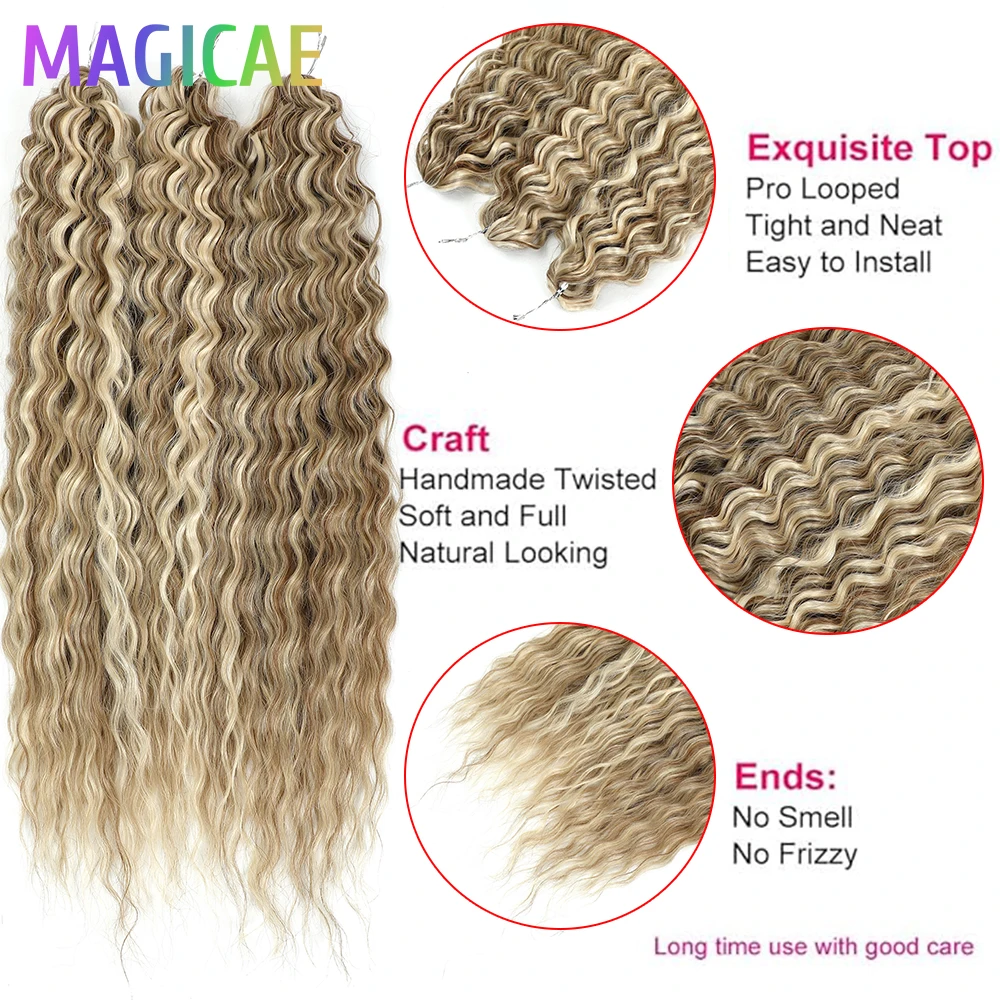Magicae 3 Stück 300 Gramm 24 Zoll Ariel Deep Water Twist Häkeln Lockiges Haar Klavier Blond P12/16/613 Braun6 #   Zöpfe Grau 58 #   Bundles