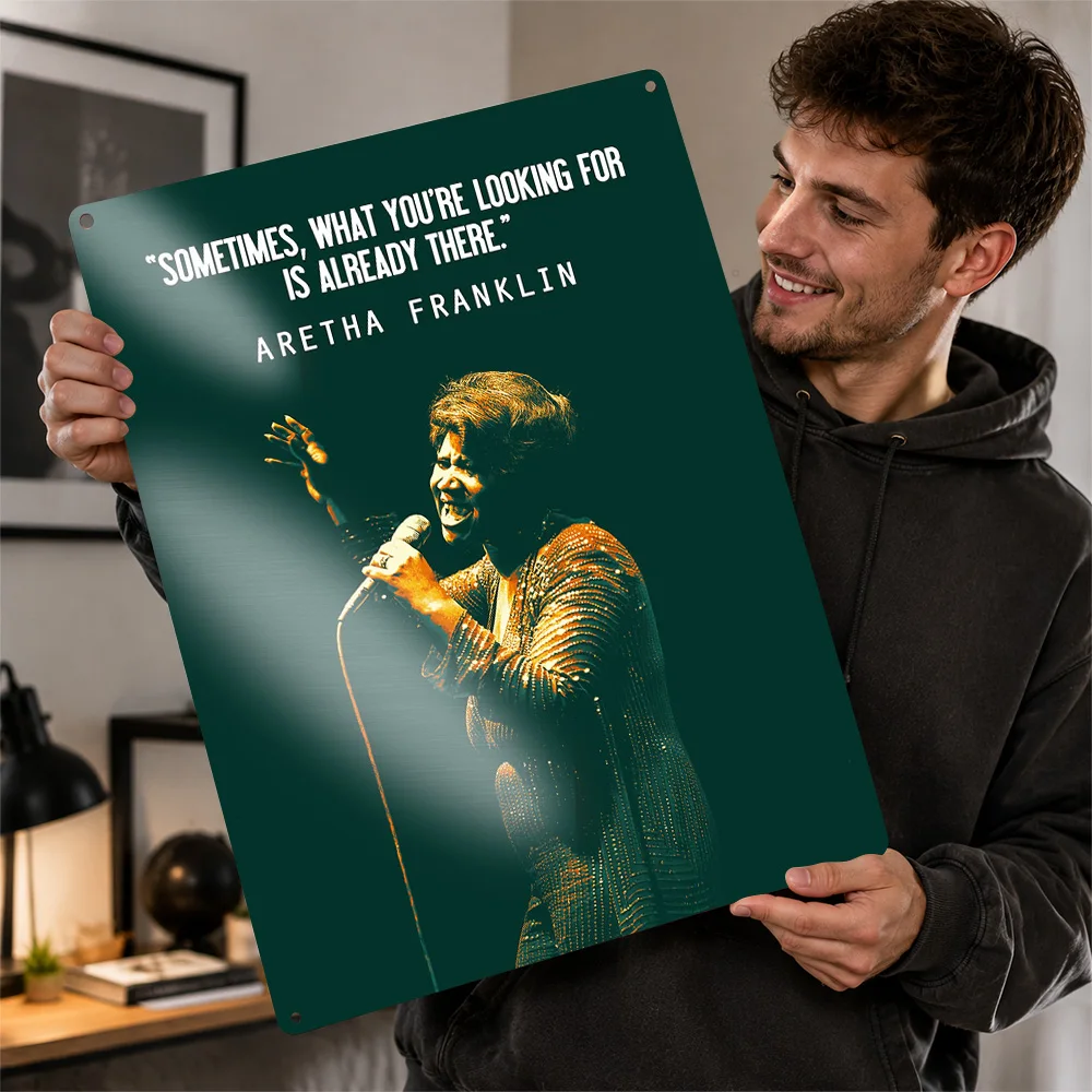 Aretha Franklin Singing Quote Portrait Aluminum Poster Vintage Duotone Wall Art For Bedroom Customized Metal Sign Fan Gift Idea