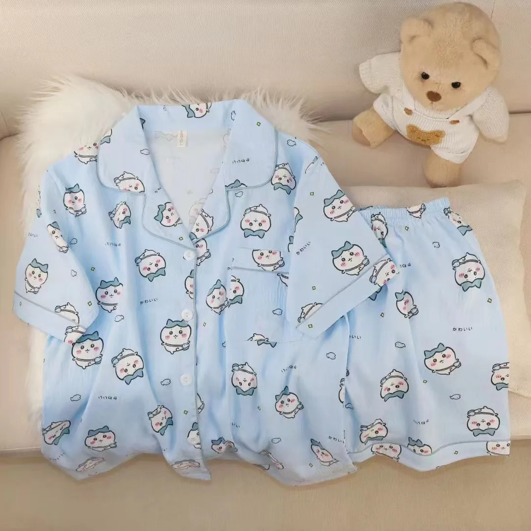 

Japanese-Style Chiikawa Women's Pajamas Summer Set Cartoon Hachiware Usagi T-Shirt Shorts Fashion Loose Girls Student Homewear