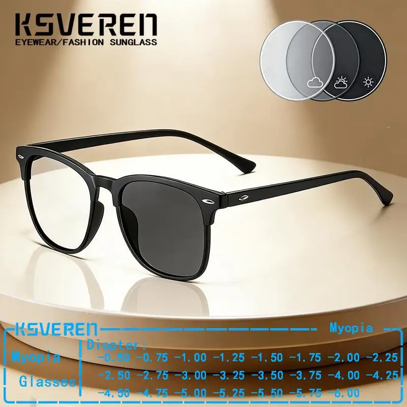

Classic Square Photochromic Myopia Glasses Men Women Finished Prescription Eyewear Sun Color Changing Glasses Negative Diopter