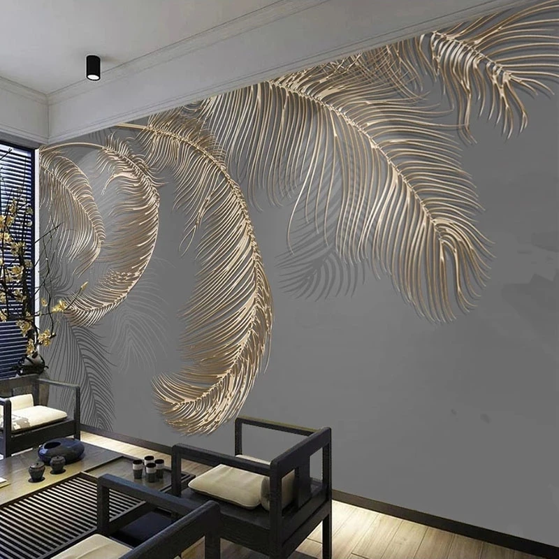 Custom 3D Mural Wallpaper Modern Feather Luxury Golden Relief Lines Art Living room sofa TV background wall bedroom restaurant
