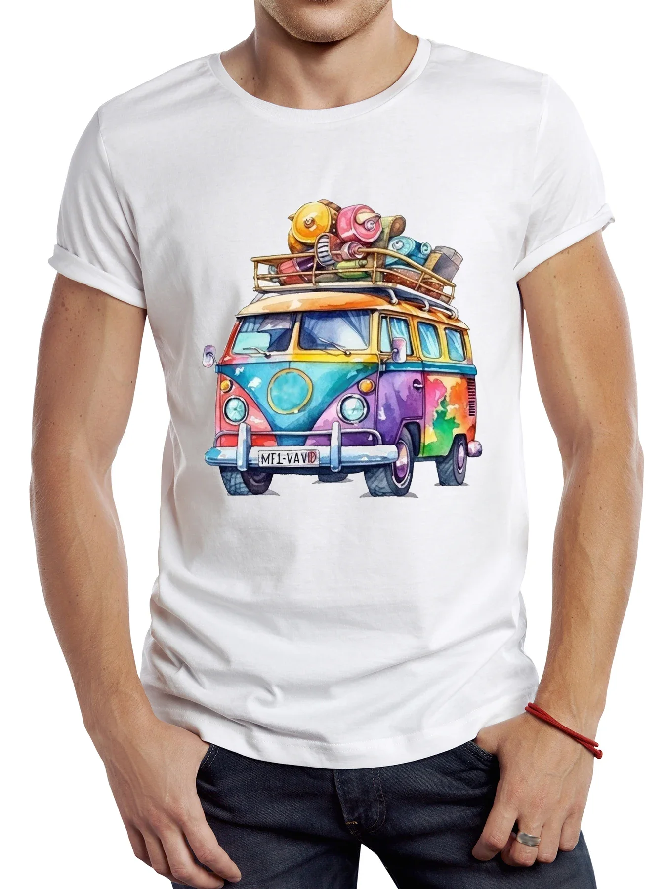 

2025 SPAPEX Vintage Painted Campervan Packing Men T Shirt Graphic Go Camping Sport Cloth Retro Camper Bus Tops Hipster Tee