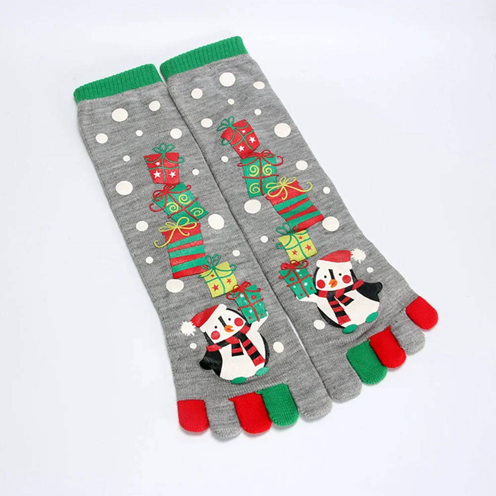 

1 Pair Christmas Toe Socks Xmas Socks Five Fingers Long Socks Snowman Printing Socks (Grey) - Free Size