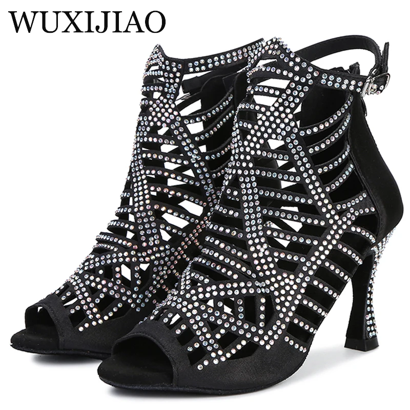 WUXIJIAO Latin Dance Shoes for Women Dance Shoes Cuban Ballroom Dance Shoes Women\'s Dance Shoes Rhinestones Dancing Sandals