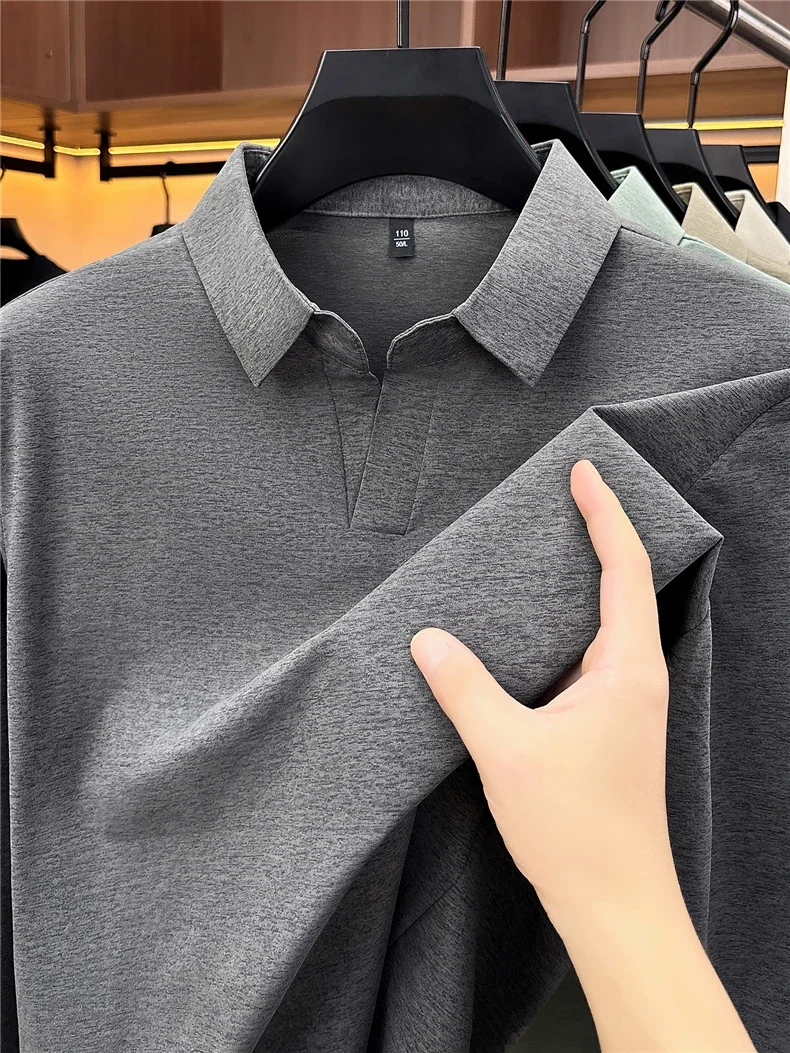 Herren Business Casual Langarm T-Shirt Frühling Herbst Bequemes Atmungsaktives Arbeitsoberteil für Formelle Anlässe Poloshirts Herren – Detail 20