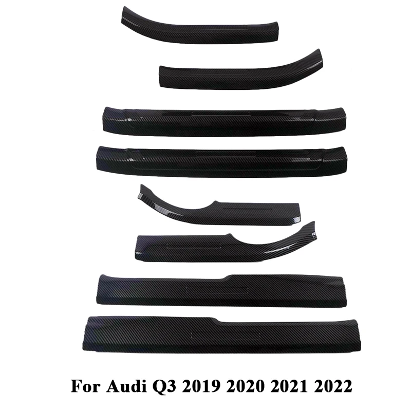 For Audi A3 A5 Q3 Q7 Q8 2019 2020 2021 ABS Carbon Fiber Decals Car Door Sill Stickers Auto Trunk Door Sill Scuff Cover