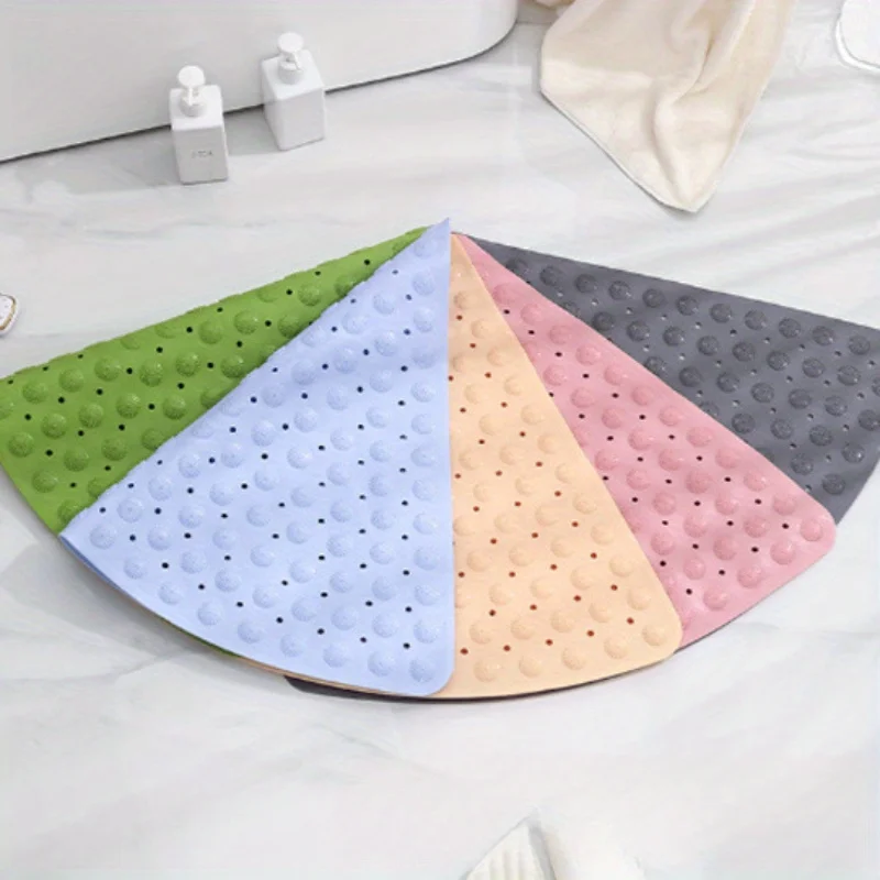 1pc Corner Shower Carpet Floor Mat Hotel Home Suction Cup Toilet PVC Shower Mat Bathroom Sector Shape Anti-slip Pad Cushion