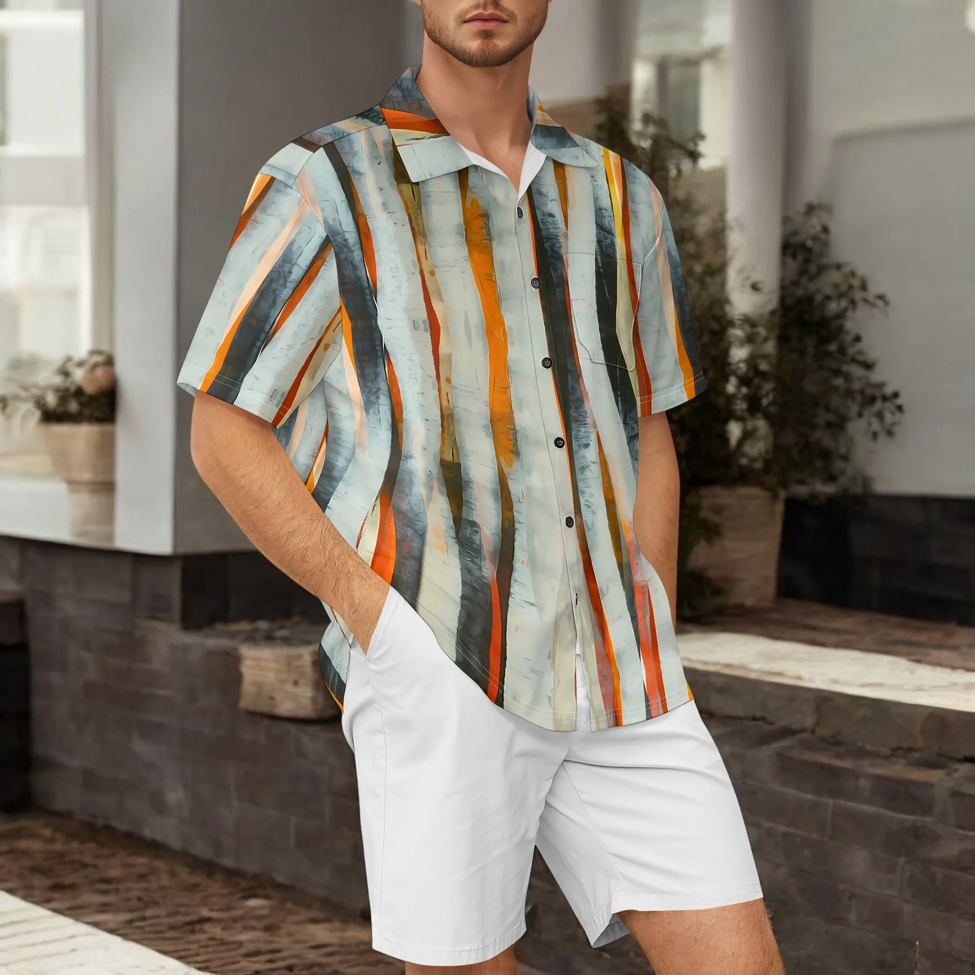 YEAE Vintage Woven Patchwork Print Shirt for Men Summer Casual Short Sleeve Top