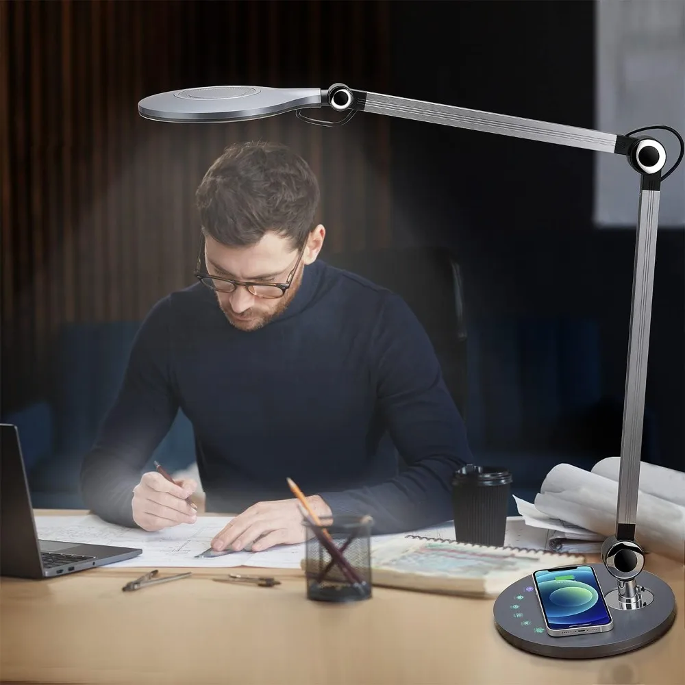 Desk Lamp,Led Architect Desk Lamp & Adjustable Swing Arm,Touch Control, 3 Lighting Mode,5 Brightness,Eye-Caring Office Lamp