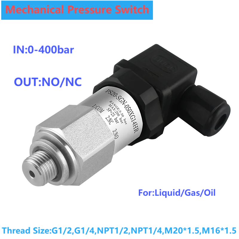 0.2-400bar 50bar Standard Mechanical Adjustable Pressure Switch for Oil Water Diaphragm Piston Pressure Control 20-200bar