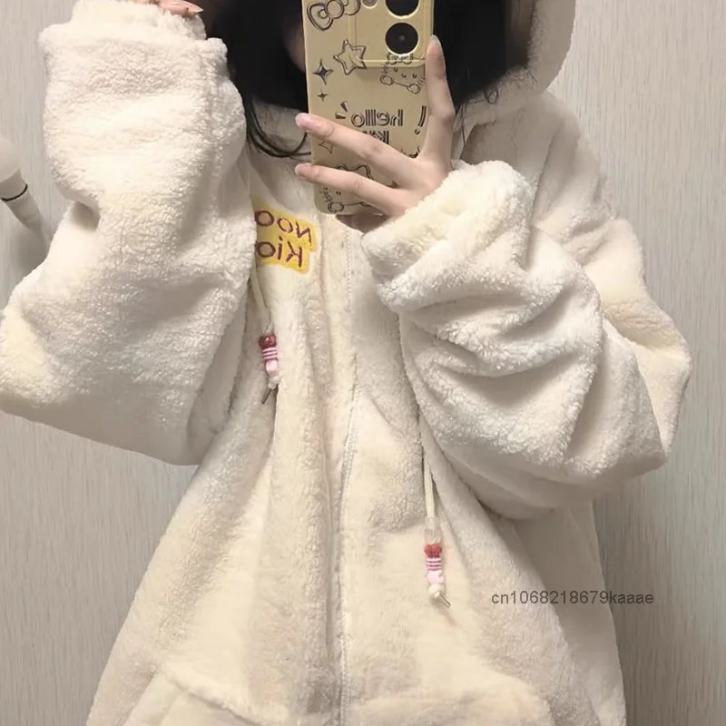 Sanrio Hello Kitty Cute Lamb Fleece Clothes Women Autumn Winter Loose Lazy Style Cotton Coat Korean Version Fashion Warm Topcoat