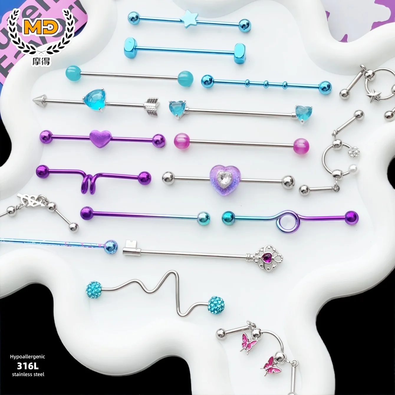 316L Stainless Steel Double Ear Stud Earrings Barbell Ear Bridge One Arrow Through The Heart Long Pole Stud Earrings Puncture