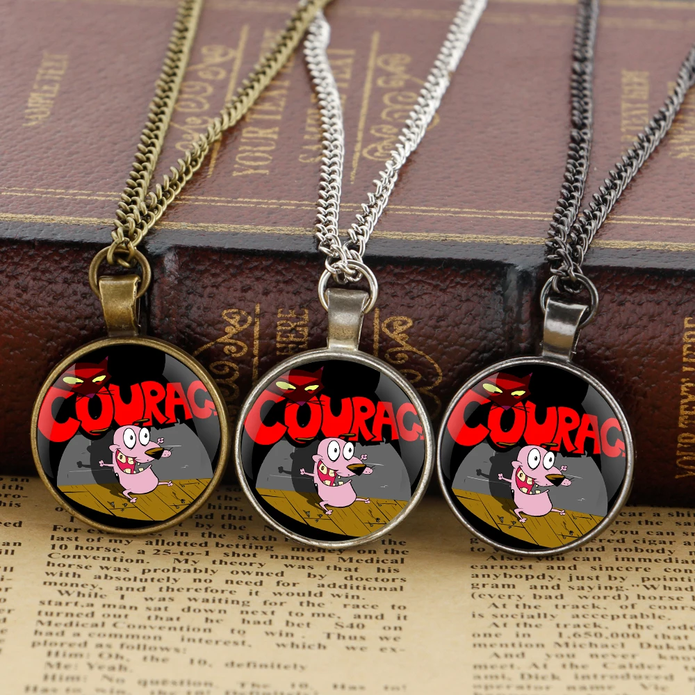 Hot Cartoon Courage the Cowardly Dog Glass Dome Pendant Necklaces Women Men Jewelry Accessories Gifts for Kids