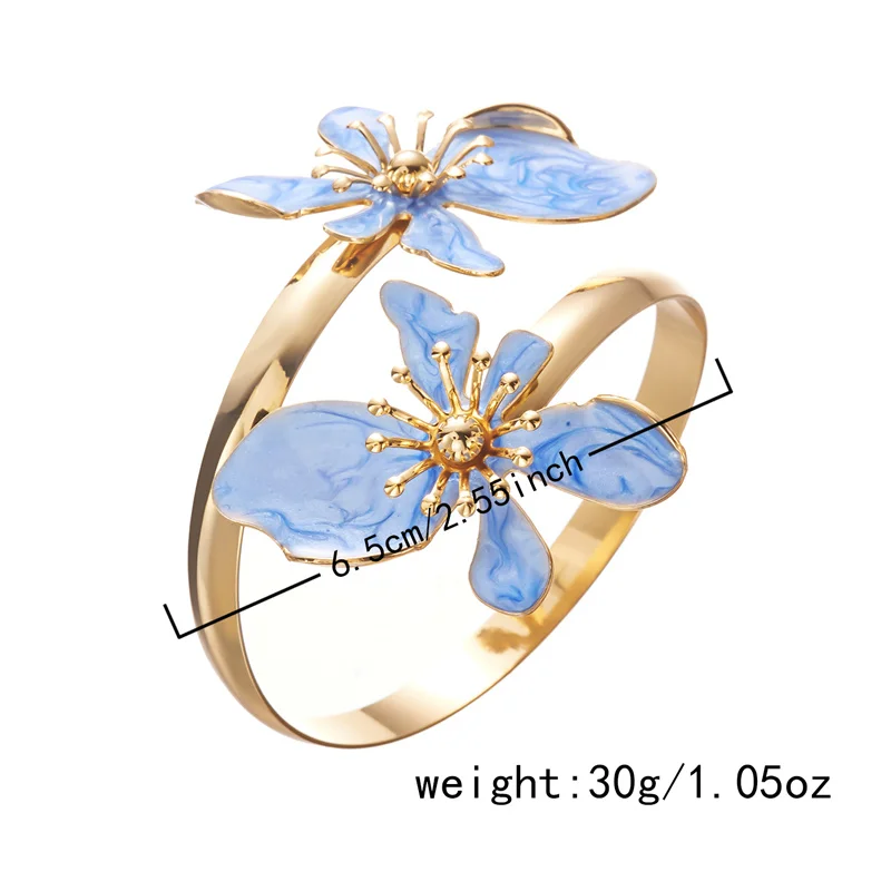 Direkt vom Hersteller: Elegantes, vergoldetes, verstellbares offenes Armreif mit Emaille-Blumen für Damen – Ästhetischer Partyschmuck als Geschenk – Detail 6