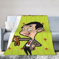 Mr-Beans Animated Series Teddy Bear Knitted Blankets Flannel Beanimation Warm Throw Blankets for Bedspread Quilt Multi-function