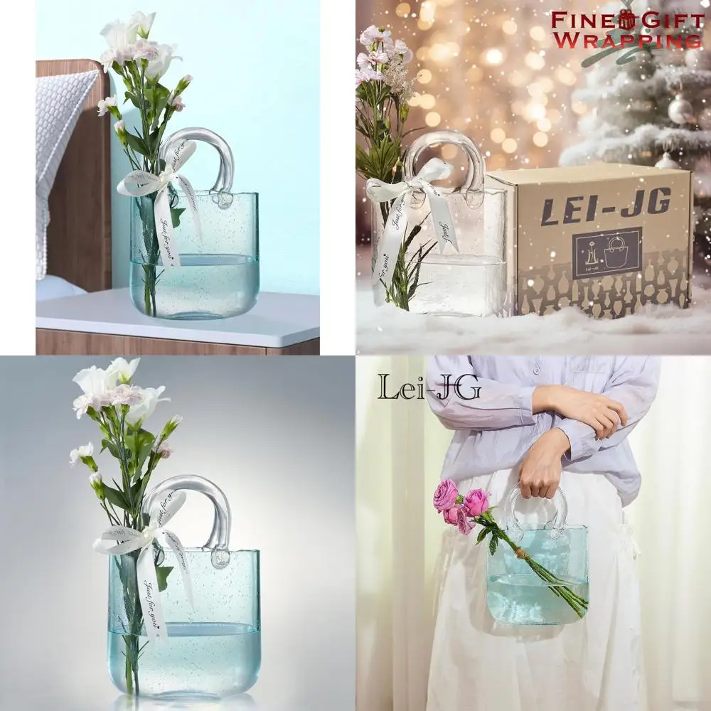 

Набор ваз для цветов ручной работы из прозрачного хрусталя 5 мм – уникальная милая светло-голубая ваза-сумочка с усиленной коробкой, идеальный премиальный центральный элемент декора