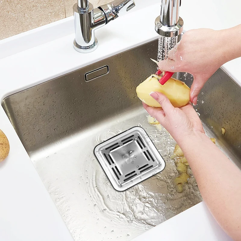 Stainless Steel Square Sink Strainer Plug Kitchen Sink Drain Mesh Stopper Basket Strainer Waste Plug Kitchen Appliances