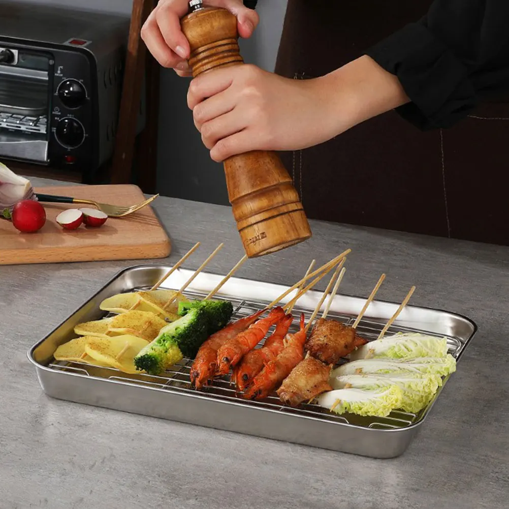 

1Pcs High Quality Stainless Steel Baking Plate Multi Purpose Grill Tray with Filter Suitable for Home Kitchen Garden Picnic