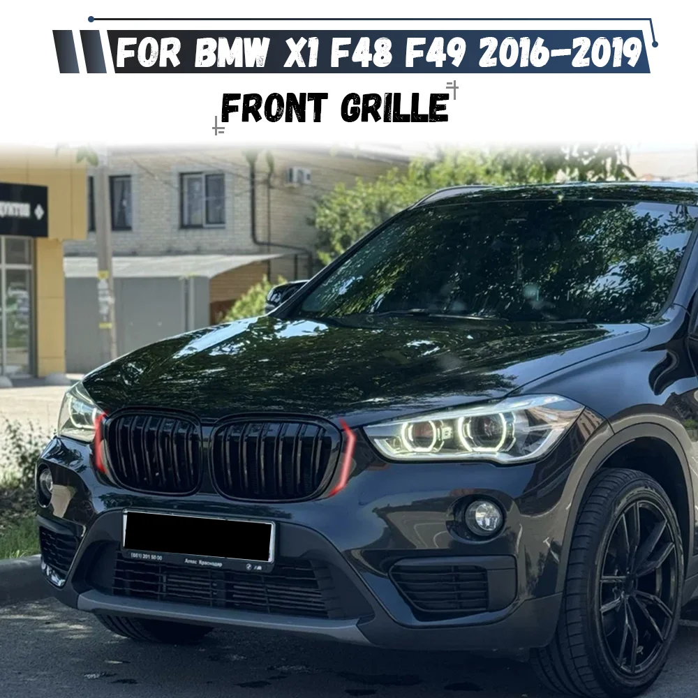 Für BMW X1 F48 F49 2016 2017 2018 2019 Frontstoßstangen-Nierengrill Glänzend Schwarz Einzel- und Doppellinien-Kühlergrill