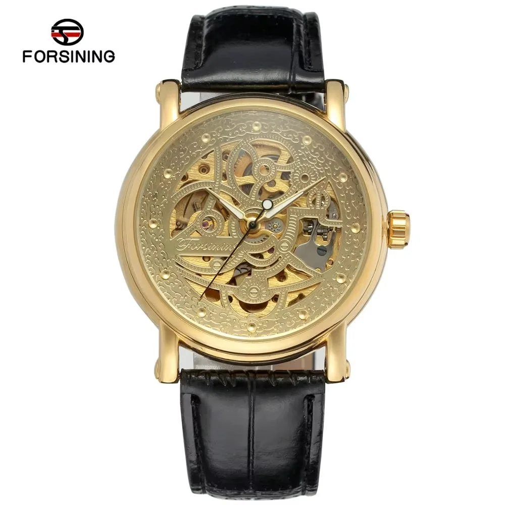 FORSINING Casual men's and women's watches leather strap watches automatic mechanical wrist watches