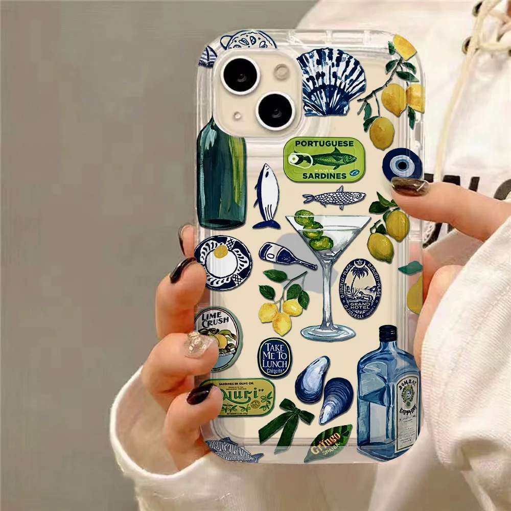 Seaside Scenery Wine Lemon Pattern Printed Phone Case for Samsung Galaxy A55 A35 A54 A34 A24 A14 A13 A73 A53 A33 A23 4G 5G Cover