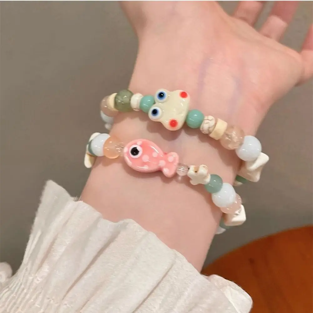 Handmade Ceramic Fish Bracelet Korean Style Cartoon Cute Bead Bracelet Liuli Bead Jewelry Accessories Resin Frog Bracelet Gift