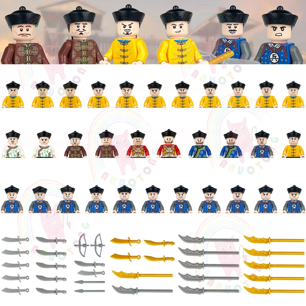 MOC Building Blocks Qing Dynasty Soldier Figures Medieval Military Weapons Accessories Helmet Shield Bricks Gift Kids Toys