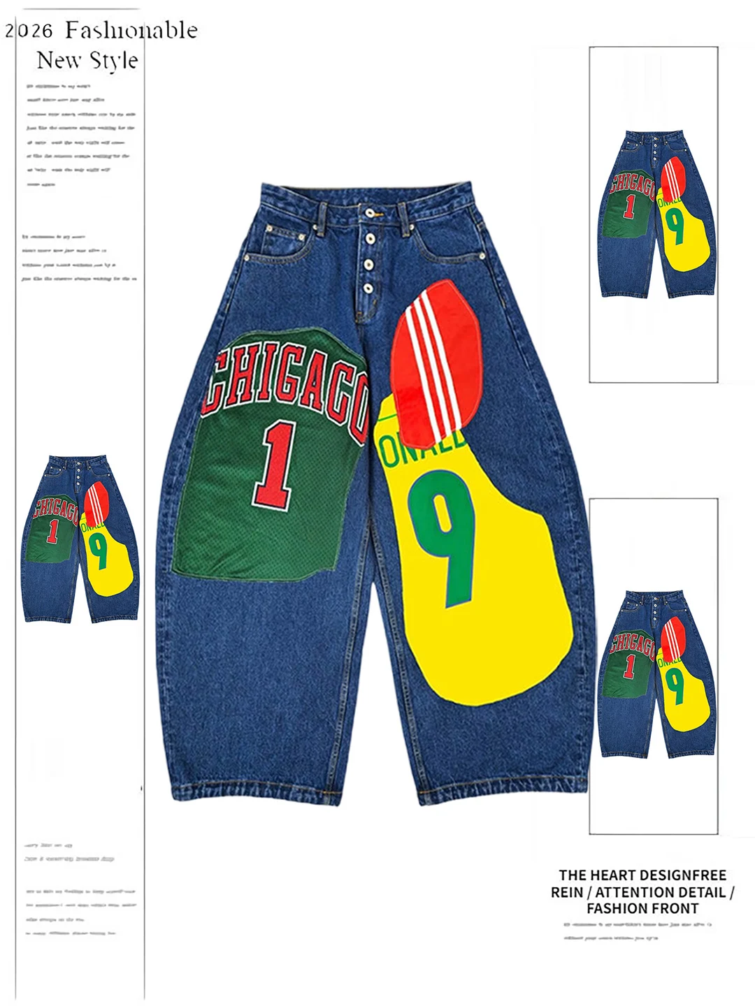 

Loose Wide Leg Denim Jeans Women Summer Spicy Lazy Style Printed Casual High Waist Blue Jeans Comfortable Soft Wear Resistant
