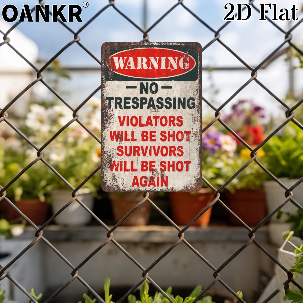 Vintage Warning Art Metal Tin Sign, No Trespassing Violators Will Be Shot Survivors Metal Signs for Bar Garden Home Wall Decor