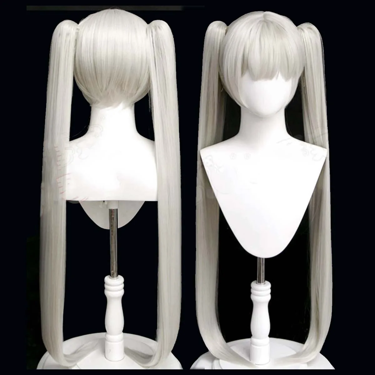Women Game Azur Lane Formidable Cosplay Wig 95cm Silver White Double Ponytail Heat Resistant Synthetic Hair Elastic Cap For Part