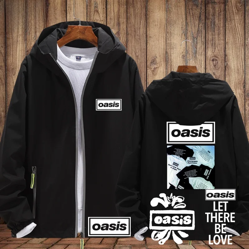 

Casual Hooded Jaet Zipper Design Polyester Fabric ex Band Ro Music Theme Long Sve Stand Fit Outerwear