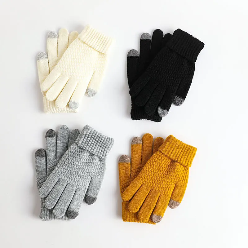 Fall Winter Fleece-Lined Gloves for Men and Women Touchscreen-Compatible Jacquard-Patterned Winter Adult Knit Warm Gloves