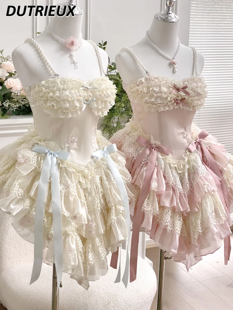 

Lolita Original Sling Dress Girls Pure Desire Fairy Summer New Handmade Lace Romantic Slimming Banquet Princess Tulle Tutu Dress