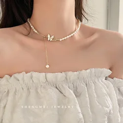 Sweet Butterfly Design Natural Freshwater Pearl 14K Gold Filled Ladies Chains Necklace Wholesale Jewelry For Women Gifts