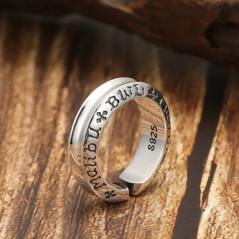 Trend ige Graffiti Brief Ring männlichen Schmuck Hip-Hop Punk-Stil Silber S925 Ring Herren Zeigefinger Accessoires offene Größe