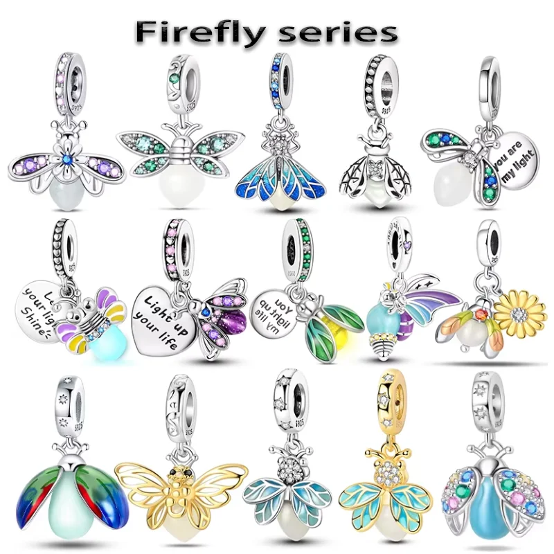 

925 Silver Charm Glow in the dark Firefly Dangle Bead Fits Bracelet Necklace Women Fashion Collection DIY Pendant Luxury Jewelry