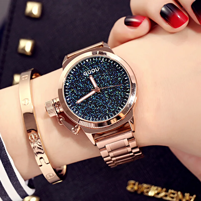 

New Korean-Style Fashionable Stainless Steel Watch For Women, Simple And Stylish Design, Blue Color, High-Quality Timepiece.