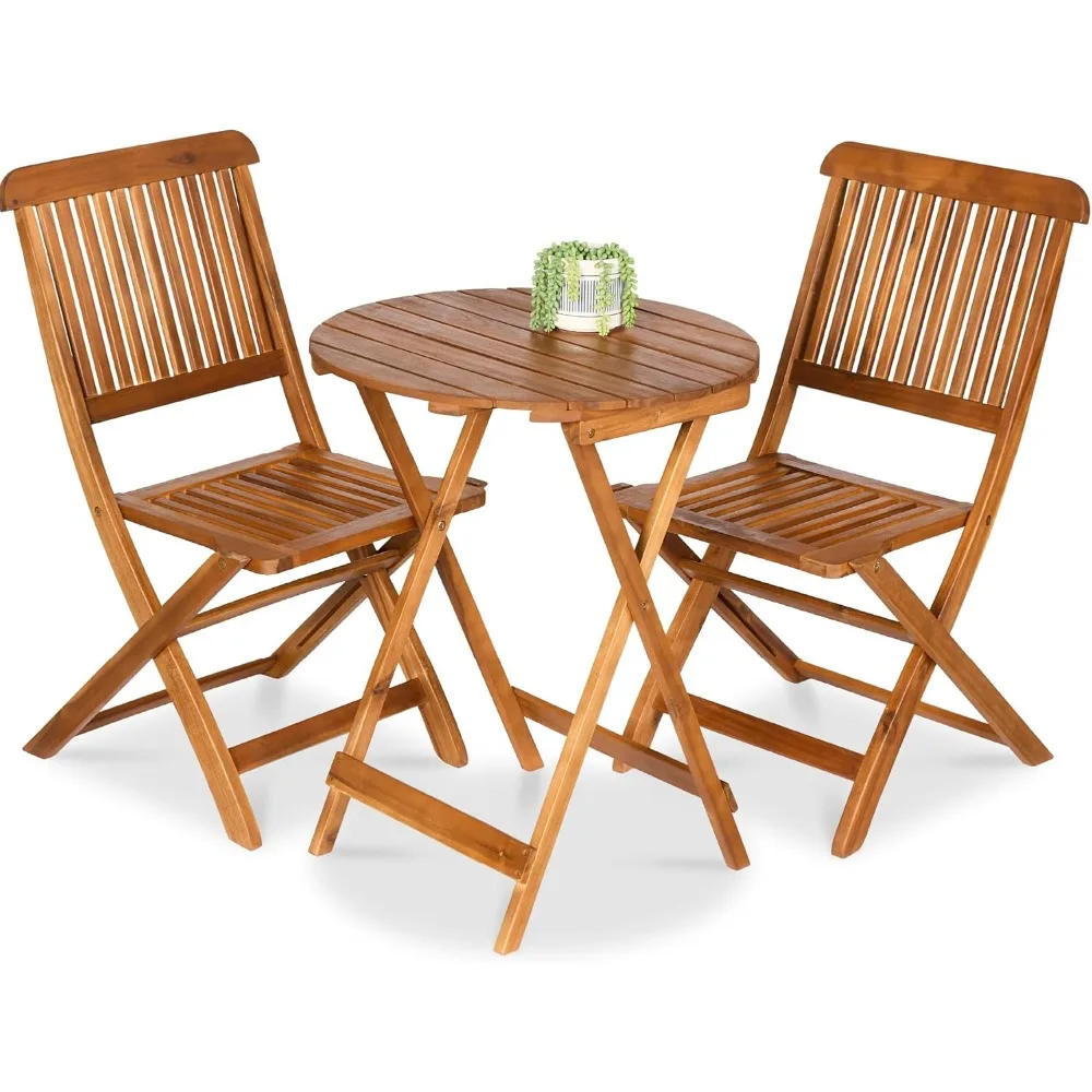 

Best Choice Products 3-Piece Acacia Wood Bistro Set, Folding Patio Furniture for Backyard, Balcony, Deck w/ 2 Chairs, Round Coff
