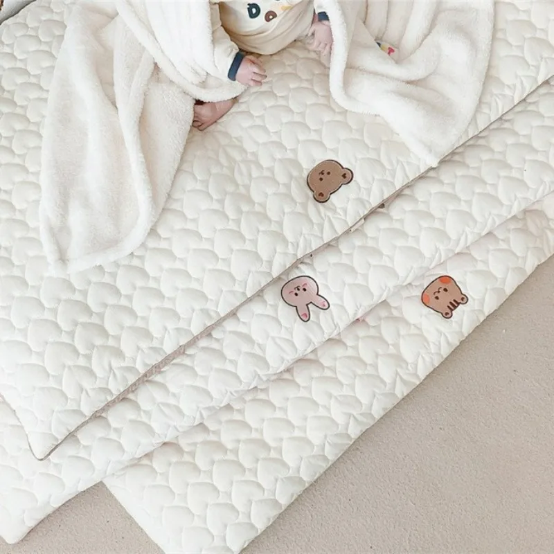 Newborn Baby Quilted Embroidered Cotton Mattress Breathable Portable Foldable Nap Mat for Outdoor Travel Infant Sleeping Pad