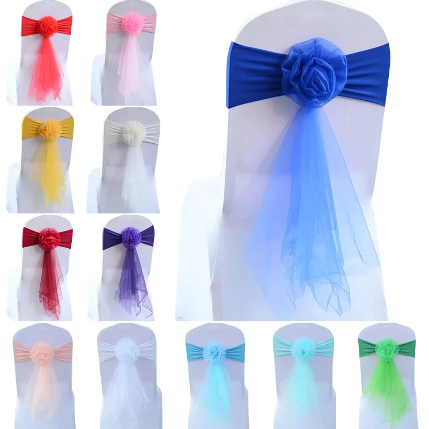 

10pcs Wedding Chair Bow Stretch Chair Sashes Knot Ties Wedding Party Hotel Banquet Birthday Chairs Decoration European