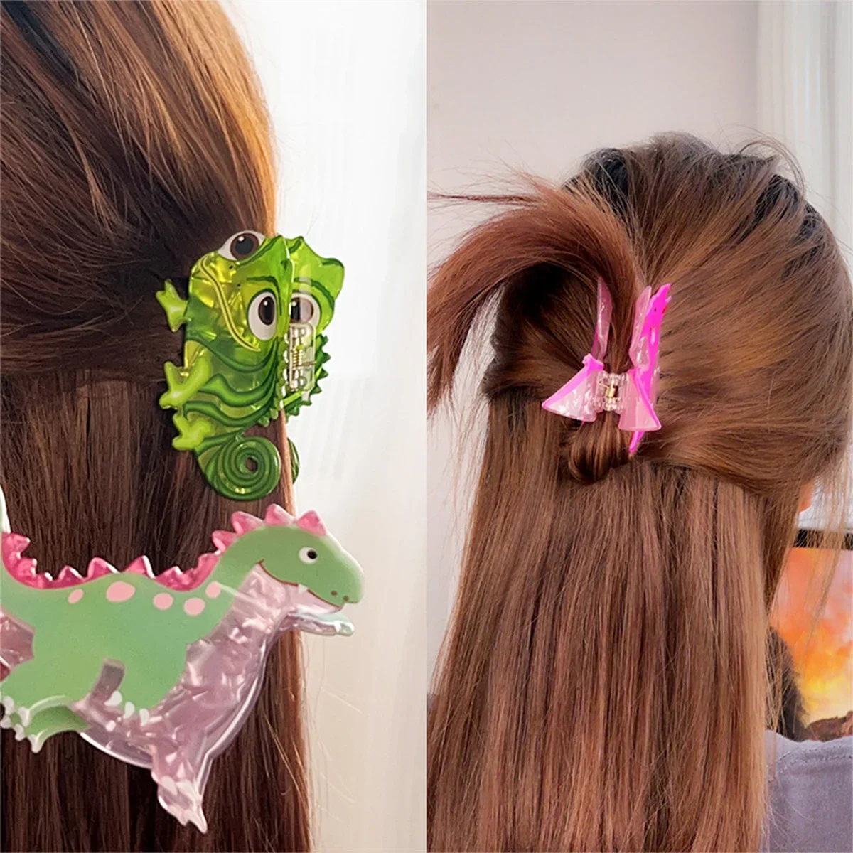 

1Pcs Cartoon Dinosaur Acrylic Hair Claw Clips for Girls Strong Hold Nonslip Delicate Hair Accessories