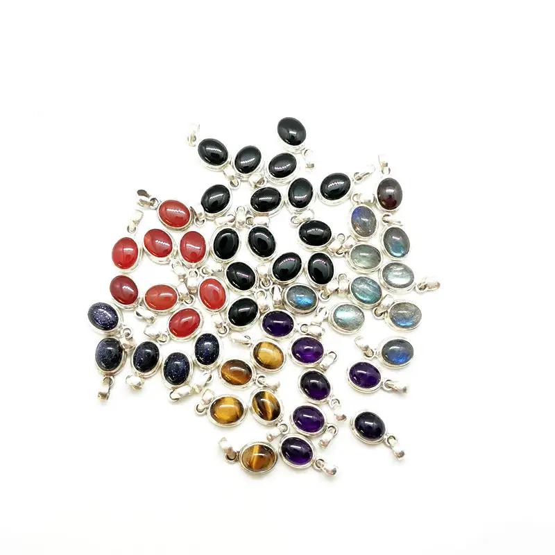 925 Silver Jewelry Inlaid Natural Stone Round Charms for Lady T9120