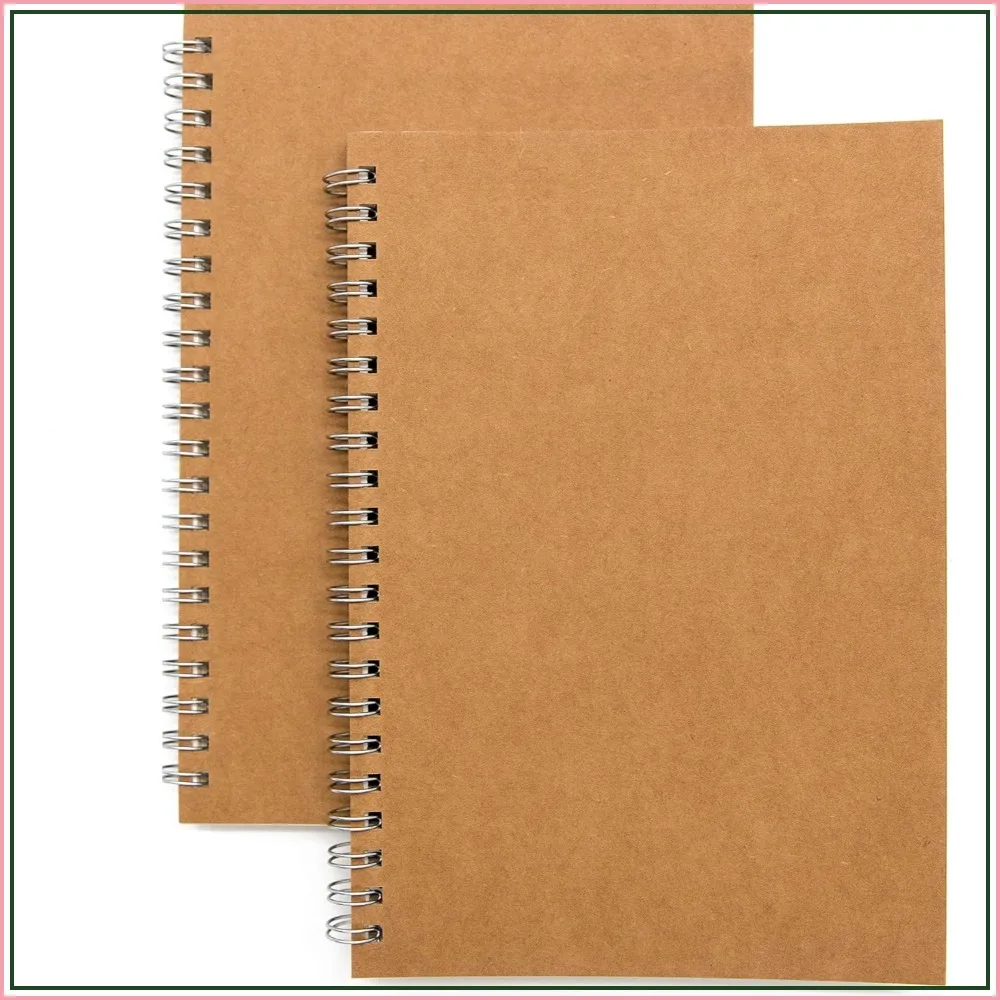 Spiral Notebook 2-Pack, Blank Sketch Book, Wirebound Journal, Unlined Paper, 100 Pages Each, 7.5x5.1 Inch, Brown